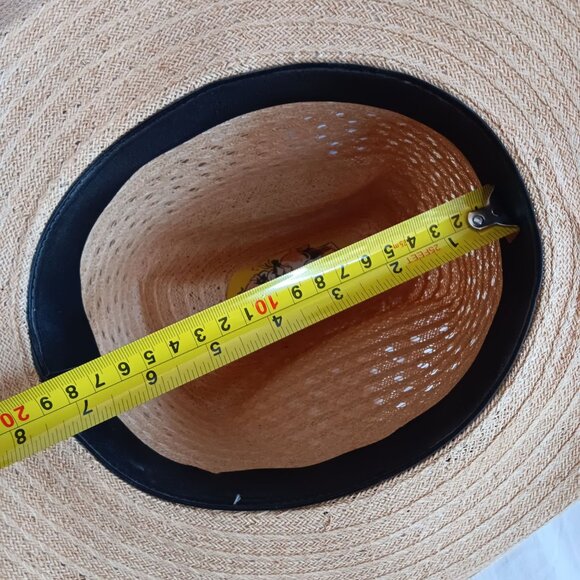 Vintage 6 7/8 Straw Western Cowboy Hat W/ Brown Band Ventilated Crown Natural - Picture 10 of 11